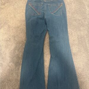 Forever 21 Retro Bell Bottom Blue Jeans Womens 28 High Rise Rainbow Embroidered